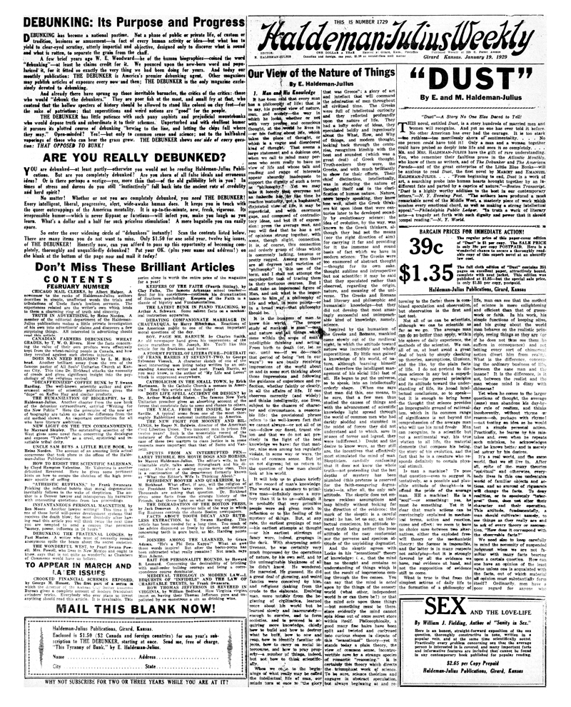 (image for) Haldeman-Julius Weekly, Number 1729, Jan. 19, 1929. - Click Image to Close